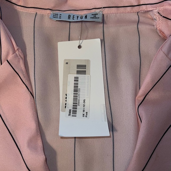 Low Cut Reyon Pink Striped Blouse w/Elastic Waist - Size Medium NWT - Picture 9 of 11
